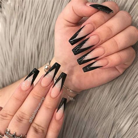 black french tips coffin nails|medium black french tip nails.